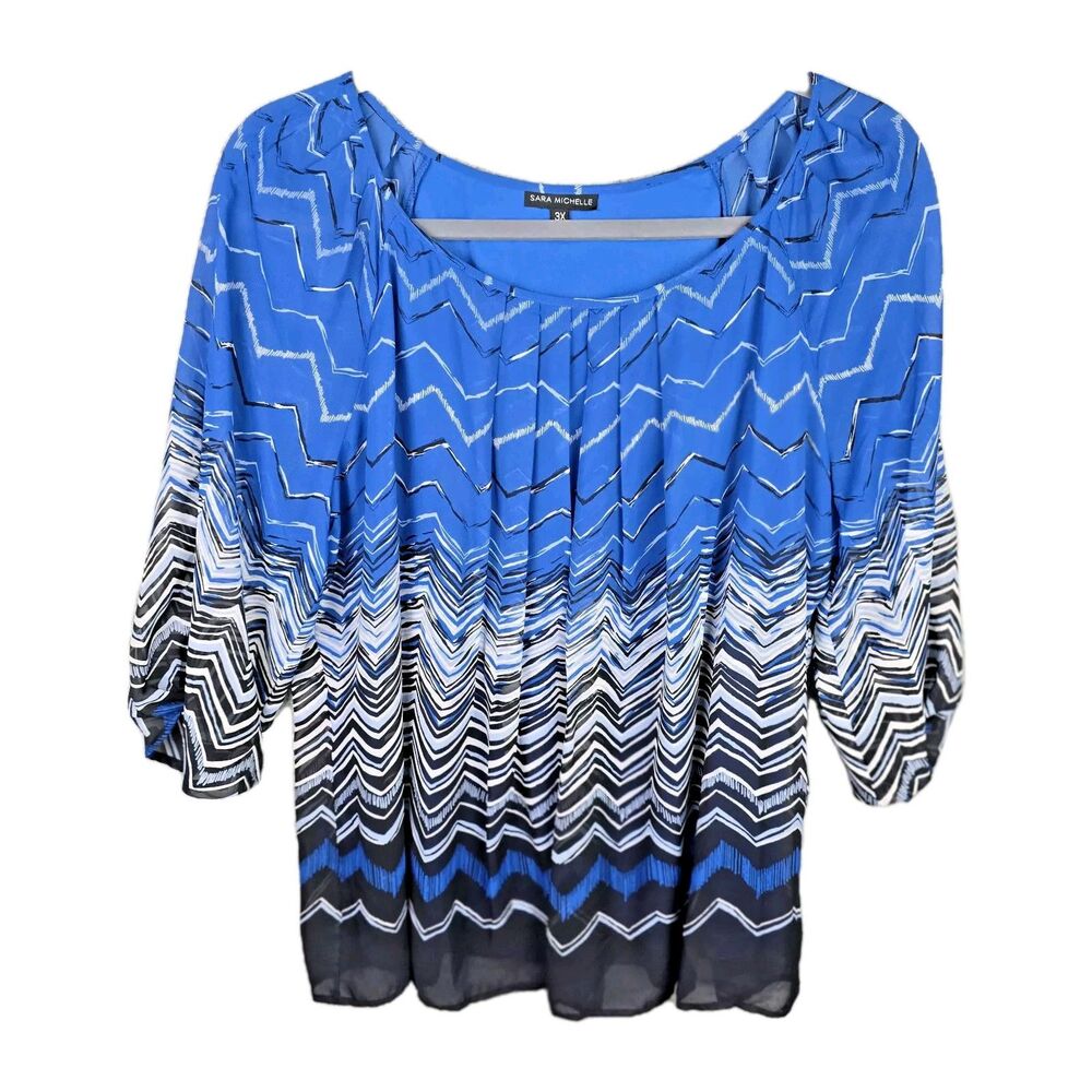 Sara Michelle Tunic Cobalt Blue 3X Chevron Ombre Geometric Pleated